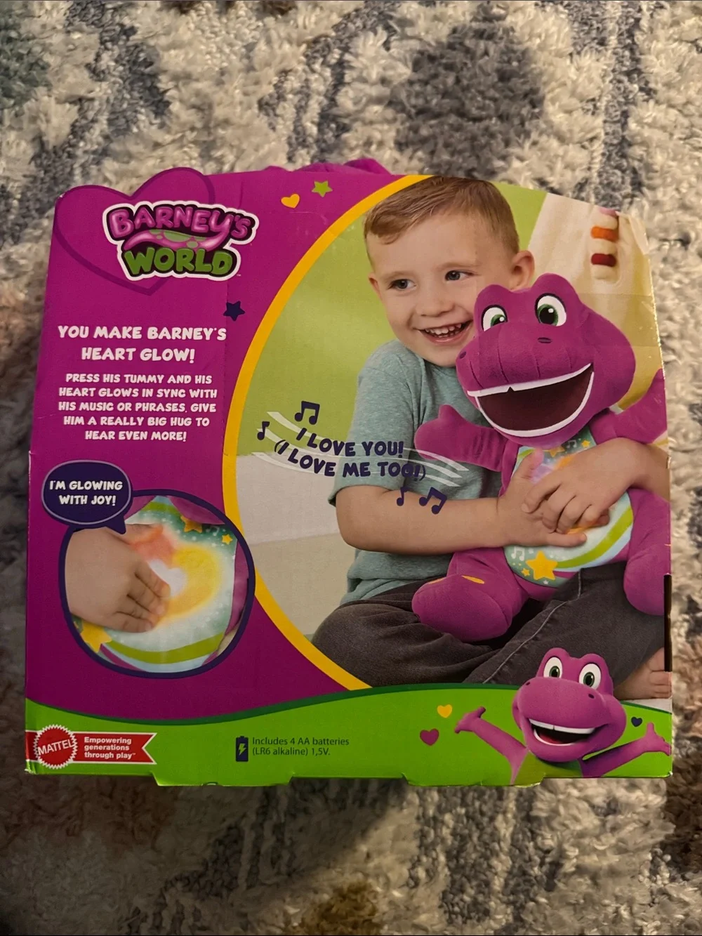 Fisher-Price  Barney Heart Glow Singing Plush - Purple and Green Block Figure